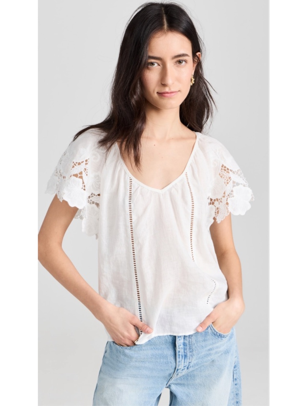 Ramy Brook
Hillary Top White Eyelet Sleeve Top size L Large summer top $325
